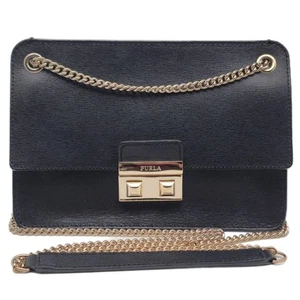 Furla Bella Small Leather Crossbody Bag Black Gold - Picture 1 of 12