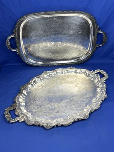 2 VASSOI DA PORTATA in argento C.1910 26" e 25,5", ciascuno 6 libbre 6 once Wilcox, Rogers - Foto 1 di 24