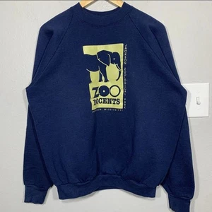 Vintage 90s Elephant Navy Blue Sweatshirt Jackson Zoological Park Large Nature - Picture 1 of 5
