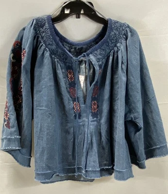 Blusa campesina Free People bordada cambray azul domingo mañana nueva con etiquetas Foto 1 de 4