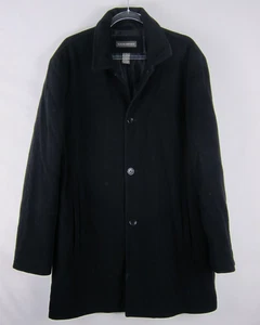 Banana Republic Coat Mens Large Black Wool Cashmere Blend Long Topcoat 3 Button - Picture 1 of 14
