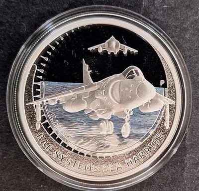 Avión de combate Tuvalu 2005: Bae Systems Sea Harrier 1 oz plata (.999) moneda de $1 Foto 1 de 2