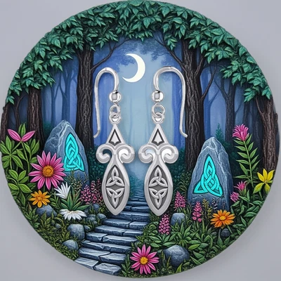Celtic Trinity Knotwork Devine Energy Harmony纯银耳环 — 第 1/3 张图片