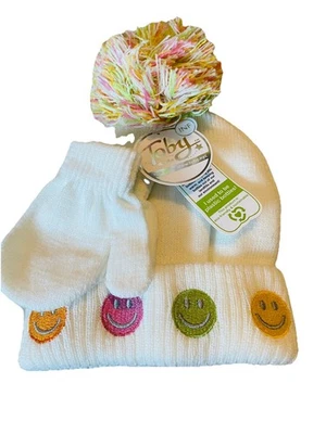 Toby & Me Niño Pequeño Invierno Sombrero Guantes Conjunto Caras Sonrientes Pom Regalo de Navidad Nuevo con Etiquetas Foto 1 de 4