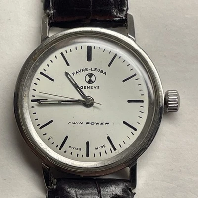 Favre Leuba Geneve Twin Power Watch Swiss Hand Winding Water Proof Mens Vintage - Image 1 of 4