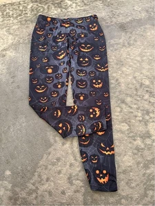 Halloween Leggings Spooky Pumpkin Spider Web Gray Black Women's L/XL - Picture 1 of 4