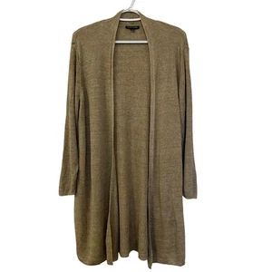 Eileen Fisher Organic Linen Open Front Long Cardigan Size M? Tan Beige Lagenlook - Picture 1 of 10