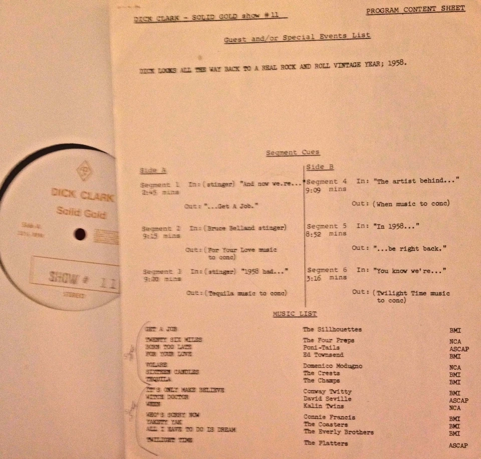 RADIO SHOW: DICK CLARK GOLD #11 '58 EVERLY BROS, PLATTERS,CONNIE FRANCIS,4 PREPS - Image 1 of 1