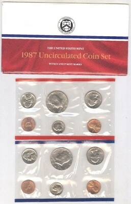 1987 P&D Mint Set Brilliant Uncirculated US with Envelope & COA (10 Coin Set) - Image 1 of 4