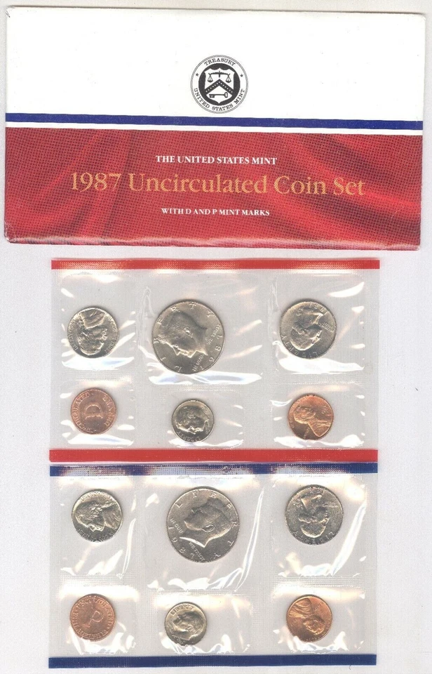 1987 P&D Mint Set Brilliant Uncirculated US with Envelope & COA (10 Coin Set) - Image 1 of 4