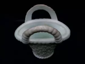 Akro Agate Glass 2 Handle Green and White Basket #02 - Picture 1 of 6