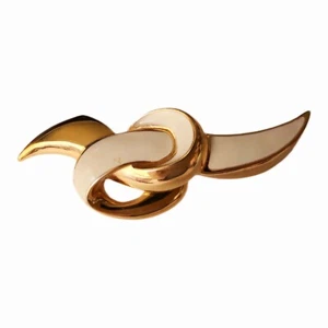 Vintage Modernist Givenchy Brooch Gold Tone Swirl Enamel Cream Pin - Picture 1 of 5