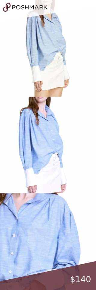 Camisa MARCO Azul Cuadrada Plisada Contraste Puño Abotonada, Talla M Foto 1 de 4