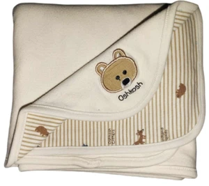 Oshkosh Critters Woodland Friends Cotton Bear Blanket Beige Brown Stripe Baby - Picture 1 of 5
