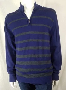 Alfani Mens Sweater 1/4 Zip Mock Neck Pullover Navy Blue Gray Stripe Shirt XL - Picture 1 of 10
