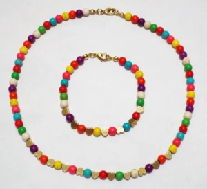 Echt Messing Herzen & Multicolor Echt Howlith Edelstein Halskette & Armband - Bild 1 von 6