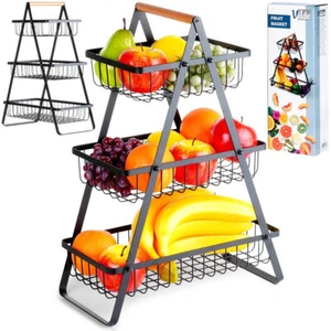 Aufbewahrungskorb Obstkorb Gemüsekorb Metallkorb aus Metall schwarz 3-stufig - Bild 1 von 11