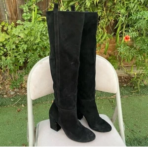 Zara Overknee Kniehohe Flache Schwarz Wildleder Stiefel 38 / 7,5 - Bild 1 von 6