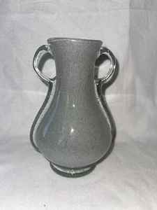 Vintage Handmade White Silver Glass Vase With Handles - Picture 1 of 11