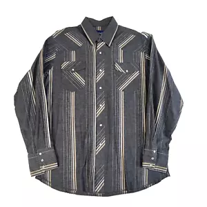 Wrangler Western Pearl Snap Shirt Large Long Sleeve Striped Rodeo Vintage #1485 - Picture 1 of 15