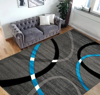 Ковер на часть комнаты с геометрическими полосками 5x7 овальный узор современный коричневый шоколадный ковер... - Изображение 1 из 4