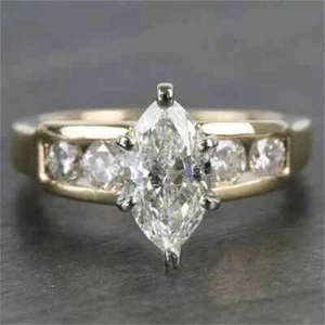 2Ct Marquise Cut Lab Created Diamond Engagement Ring 14k Yellow Gold Plated - Picture 1 of 5