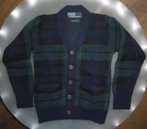 Vintage New POLO RALPH LAUREN Black Watch Tartan Wool Cardigan Sweater Boy’s 5 - Picture 1 of 6