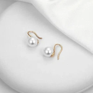 Classic White Pearl & Gold Pearlcore Hook Drop Earrings NEW - Picture 1 of 4