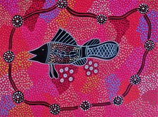 Aboriginal painting on canvas "Barramundi Dreaming" signed comes with COA