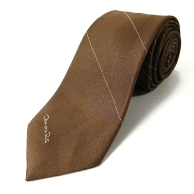 Corbata de Colección Oscar de la Renta Lujo Corbata Estrecha Marrón Rayas Poliéster Seda Foto 1 de 4