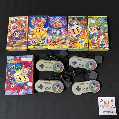 Lot 10 Nintendo Super Famicom Bomberman 1 2 3 4 5 Multitap SNES SFC Game Tested - Image 1 of 4