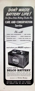Vintage 1940er Printanzeige ~ Delco Autobatterie ~ Verschwenden Sie keine Batterielebensdauer... - Bild 1 von 1