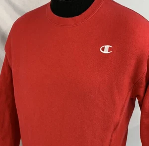 Champion Reverse Weave Crewneck Sweatshirt Jumper Red White Logo Medium - Picture 1 of 5