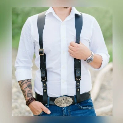 Handmade Suspenders, Sword belt Leather Suspenders, Mens Suspenders, Personalize - Image 1 of 4