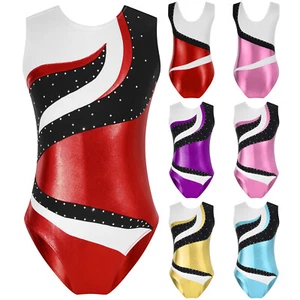 Kids Girl's Jumpsuit Sleeveless Bodysuit Shiny Rompers Exercise Dance Leotards - Picture 1 of 69