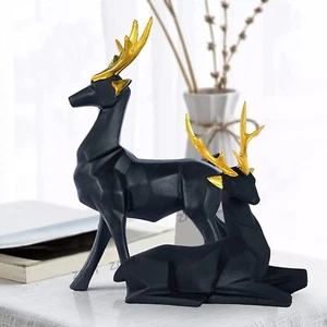 Decorative Resin Deer Pair Showpiece Statue For Home Office Decor Set Of 2 Pcs. - Picture 1 of 5