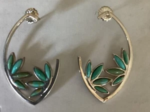 Jay King Sterling Silver Earrings Palm Leaf Turquoise HSN Drop - Picture 1 of 3