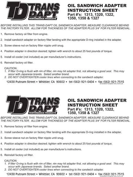 Trans Dapt 1327 Oil Sandwich Adapter 22mm X 1.5 - Image 1 of 1