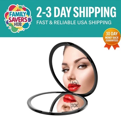 Travel-Friendly 4" Makeup Mirror - Black Dual-Sided with 10X Magnification - Image 1 of 4