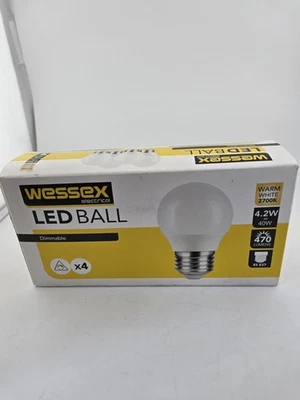 Wessex LED Bulb E27 4.2W = 40W Warm White Dimmable Ball Light 470 Lumens x4 - Image 1 of 3