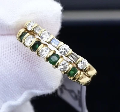 Anillo Doble Banda Diamante y Esmeralda Amarilla 18K Calidad VS Talla 7 Certificado IGI Foto 1 de 4