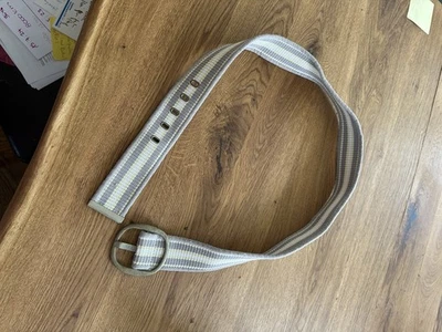 Gürtel Gewebe gestreift grau weiß und gelb C&A 108 cm - Bild 1 von 3