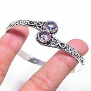 Mystic Topaz Gemstone Handmade 925 Sterling silver Cuff Bracelet Adjustable - Picture 1 of 1