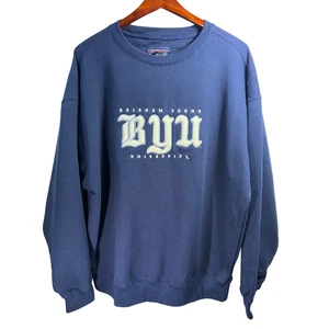 RARE Vintage Y2K JanSport BYU Brigham Young Sweatshirt Chenille Logo Navy Blue XL - Bild 1 von 5