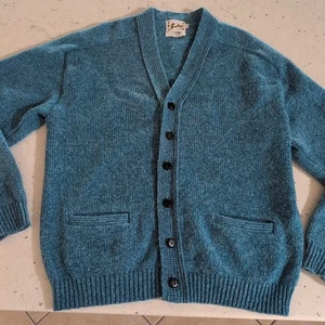 BARCLAY 60'S VINTAGE Large Wool CARDIGAN SWEATER Grunge Hipster Blue - Picture 1 of 12