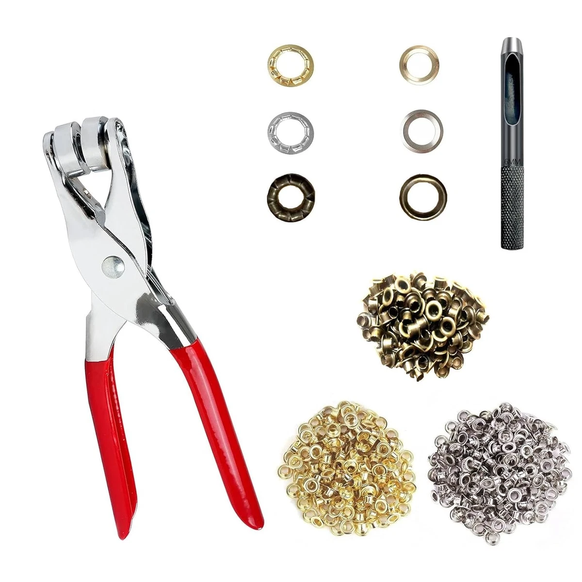 Kit De Alicat Para Ojal De 1/4 Pulgadas Y 6Mm, Herramientas De Ojal Con 401 Ojal De Metal Dorados Y Plateados, 400 Piezas / Remachadoras