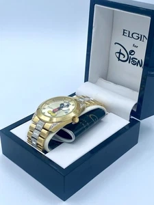 Nuevo Reloj Pulsera Para Hombre Elgin Disney Mickey Mouse MCK209 Día Fecha Tono Dorado - Imagen 1 de 8