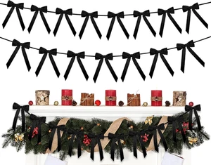 Christmas Velvet Bows Garland 10Ft Pre-Strung Christmas Garland Banner 15 Bows - Picture 1 of 12