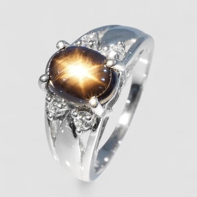 ЮВЕЛИРНОЕ КОЛЬЦО С БЕСЦЕННЫМ ЧЕРНЫМ ЗВЕЗДЧАТЫМ САПФИРОМ 2 КАРАТА СЕРЕБРО 925 ПРОБЫ - Изображение 1 из 4