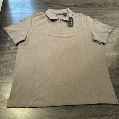 Christian Lacroix Men’s Large Brown Textured Short Sleeve Shirt Quarter Zip NWT - Image 1 of 4